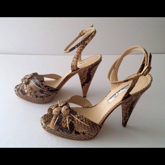 Oscar de la Renta Shoes Heels Platform Snake Italy 38.5 Size 8.5 - Picture 4 of 9